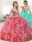 Charming Sleeveless Organza Floor Length Lace Up Sweet 16 Dress in Watermelon Red and Coral Red with Beading