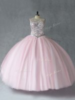 Sexy Baby Pink Ball Gowns Beading Ball Gown Prom Dress Lace Up Tulle Sleeveless Floor Length(SKU PSSW0921BIZ)