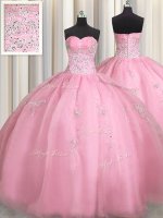 Cheap Sweetheart Sleeveless Zipper 15th Birthday Dress Rose Pink Organza