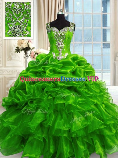 Elegant Green Straps Lace Up Beading and Ruffles and Pick Ups Vestidos de Quinceanera Sleeveless - Click Image to Close