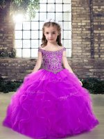 Tulle Off The Shoulder Sleeveless Lace Up Beading and Ruffles Custom Made Pageant Dress in Purple