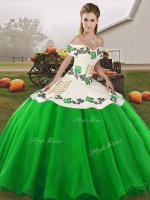 Green Off The Shoulder Lace Up Embroidery Vestidos de Quinceanera Sleeveless