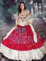 Embroidery and Ruffled Layers Sweet 16 Dresses Red Lace Up Sleeveless Floor Length(SKU XBQD022-4BIZ)