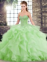 Fashion Tulle Lace Up Sweetheart Sleeveless Vestidos de Quinceanera Brush Train Beading and Ruffles(SKU SJQDDT2123002-4BIZ)