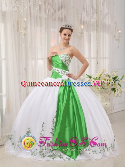 Palm Bay Florida/FL The Super Hot White and green Sweetheart Neckline Quinceanera Dress With Embroidery Decorate - Click Image to Close