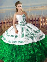 Dark Green 15 Quinceanera Dress Sweet 16 and Quinceanera with Embroidery and Ruffles Sweetheart Lace Up