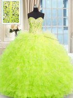 Sweet Tulle Sleeveless Floor Length Vestidos de Quinceanera and Beading and Ruffles