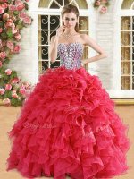 Organza Sleeveless Floor Length Quinceanera Dress and Beading and Ruffles