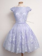 Lavender Lace Lace Up Scalloped Cap Sleeves Knee Length Quinceanera Dama Dress Lace(SKU SWBD153-7BIZ)