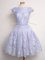 Lavender Lace Lace Up Scalloped Cap Sleeves Knee Length Quinceanera Dama Dress Lace