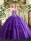Affordable Purple Tulle Zipper Sweetheart Sleeveless Floor Length Sweet 16 Dress Beading and Appliques