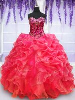 Decent Sweetheart Sleeveless Organza 15 Quinceanera Dress Beading and Appliques and Ruffled Layers Lace Up