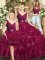 Custom Made Sleeveless Floor Length Ruffles Backless Quinceanera Gown with Burgundy
