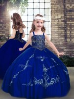 Royal Blue Lace Up Straps Beading Kids Pageant Dress Lace Sleeveless(SKU PAG1250BIZ)