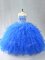 Floor Length Lace Up Ball Gown Prom Dress Blue for Sweet 16 and Quinceanera with Beading and Ruffles