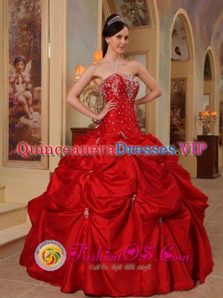 Affordable Red Beading and Embroidery Decorate Bodice Conway New hampshire/NH Quinceanera Dress Strapless Taffeta Ball Gown