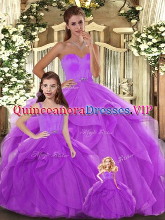 Beading and Ruffles Vestidos de Quinceanera Lilac Lace Up Sleeveless Floor Length