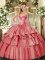 Coral Red Lace Up Quinceanera Gowns Beading and Ruffled Layers Sleeveless Floor Length