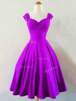 Dramatic Ruching Damas Dress Eggplant Purple Lace Up Sleeveless Knee Length