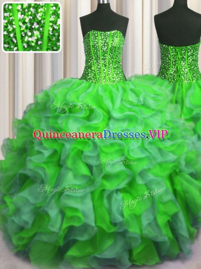 Visible Boning Bling-bling Floor Length Multi-color Quince Ball Gowns Strapless Sleeveless Lace Up - Click Image to Close
