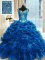 Deluxe Blue Lace Up Quinceanera Gown Beading and Ruffles Sleeveless Floor Length