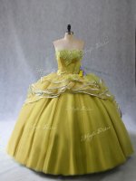 Traditional Lace Up 15 Quinceanera Dress Olive Green for Sweet 16 and Quinceanera with Appliques and Ruffles Brush Train(SKU PSSW0978-2BIZ)