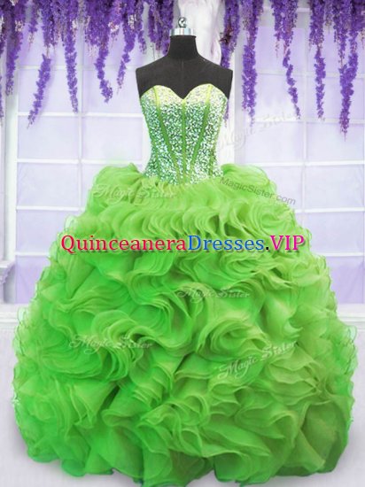 Flirting Ball Gowns Beading and Ruffles Quinceanera Dress Lace Up Organza Sleeveless - Click Image to Close
