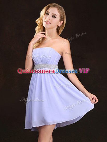 Lavender Chiffon Zipper Strapless Sleeveless Vestidos de Damas Sequins and Ruching - Click Image to Close