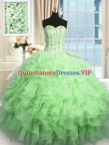 Most Popular Apple Green Sweetheart Neckline Beading and Ruffles Sweet 16 Dress Sleeveless Lace Up - Click Image to Close