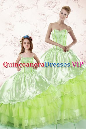 Colorful Yellow Green Ball Gowns Sweetheart Sleeveless Organza Floor Length Lace Up Embroidery and Ruffled Layers Ball Gown Prom Dress