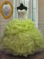 Organza Sweetheart Sleeveless Lace Up Beading and Pick Ups Quinceanera Dress in Yellow Green