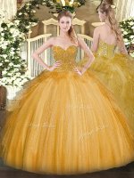 Sleeveless Floor Length Lace Lace Up 15th Birthday Dress with Gold