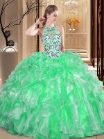 Scoop Neckline Embroidery and Ruffles Quinceanera Dresses Sleeveless Lace Up
