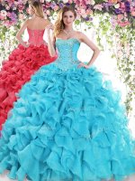 Sweetheart Sleeveless Sweep Train Lace Up Quinceanera Gown Baby Blue Organza