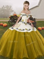 Wonderful Brown Ball Gowns Embroidery Vestidos de Quinceanera Lace Up Organza Sleeveless Floor Length