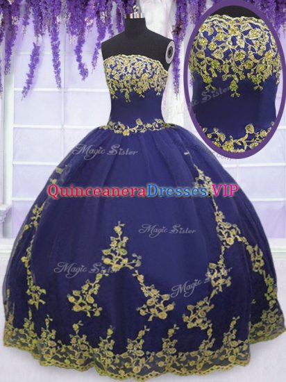 Charming Floor Length Ball Gowns Sleeveless Navy Blue Quinceanera Gowns Zipper - Click Image to Close
