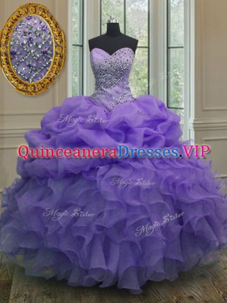 Hot Sale Pick Ups Floor Length Ball Gowns Sleeveless Lavender Quinceanera Dresses Lace Up