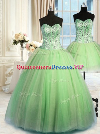 Cheap Three Piece Floor Length Ball Gowns Sleeveless Quince Ball Gowns Lace Up - Click Image to Close
