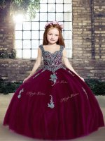 Tulle Spaghetti Straps Sleeveless Lace Up Appliques Kids Formal Wear in Fuchsia(SKU PAG1252-4BIZ)