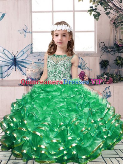 Perfect Ball Gowns Little Girl Pageant Dress Green Scoop Organza Sleeveless Floor Length Lace Up - Click Image to Close