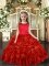 High End Floor Length Red Girls Pageant Dresses Scoop Sleeveless Backless
