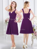 Dynamic Purple Chiffon Zipper Quinceanera Court of Honor Dress Sleeveless Knee Length Ruching