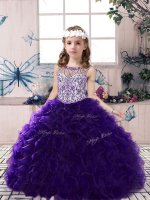 Organza Scoop Sleeveless Lace Up Beading and Ruffles Little Girls Pageant Dress Wholesale in Purple
