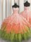 Sleeveless Organza Floor Length Lace Up Ball Gown Prom Dress in Multi-color with Beading and Ruffles and Ruffled Layers and Sequins