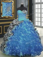 Printed Sleeveless With Train Beading and Ruffles and Pattern Lace Up Party Dress for Girls with Baby Blue Brush Train(SKU PSSW0190-11BIZ)