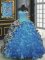 Printed Sleeveless With Train Beading and Ruffles and Pattern Lace Up Party Dress for Girls with Baby Blue Brush Train