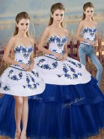 Artistic Royal Blue Tulle Lace Up Vestidos de Quinceanera Sleeveless Floor Length Embroidery and Bowknot