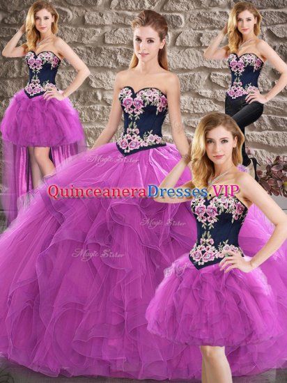 Edgy Sleeveless Tulle Floor Length Lace Up Quinceanera Dresses in Purple with Beading and Embroidery - Click Image to Close