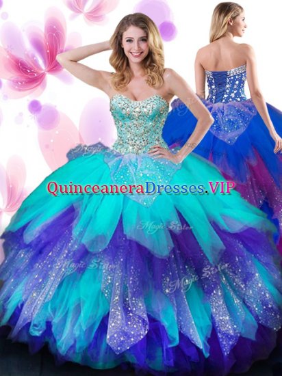 Multi-color Sweetheart Lace Up Beading and Ruffles Sweet 16 Dresses Sleeveless - Click Image to Close