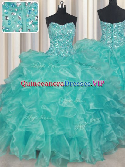 Turquoise Lace Up Sweetheart Beading and Ruffles Sweet 16 Dresses Organza Sleeveless - Click Image to Close